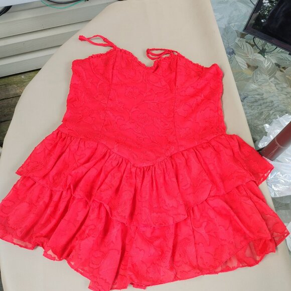 Wild Fable Red Mini Large Dress Ruffle Lace Adjustable Straps Solid Floral - Picture 5 of 9